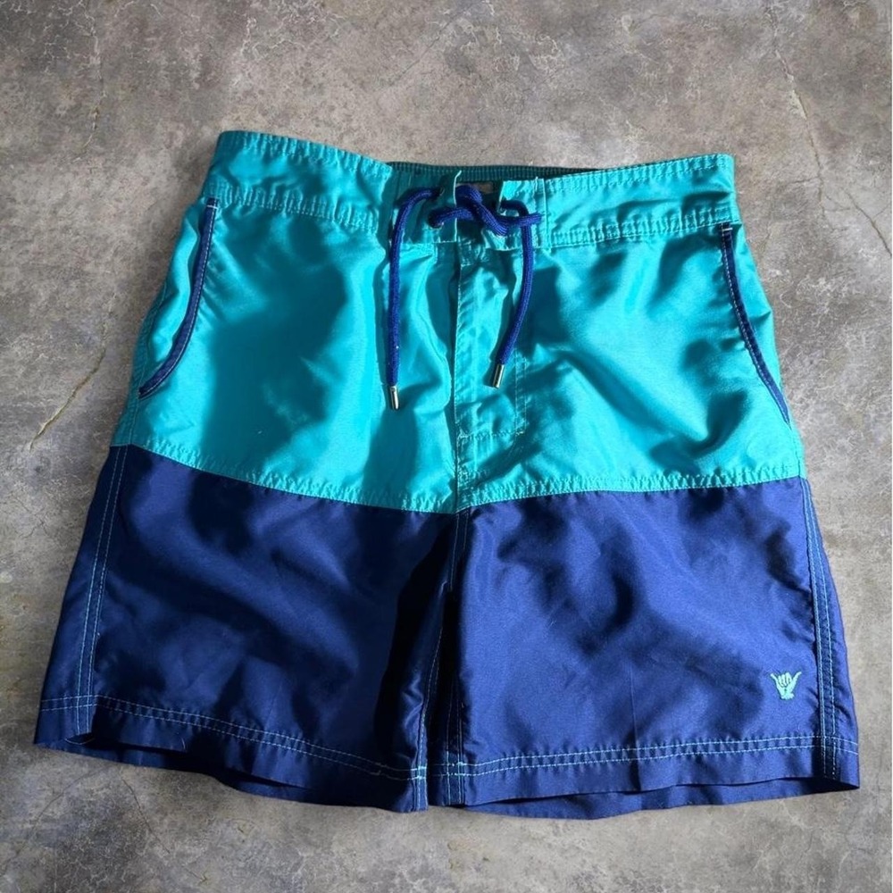 Vintage 80s Beach Bros Color Block Swim Trunks‎ Teal Blue Surf Board Shorts